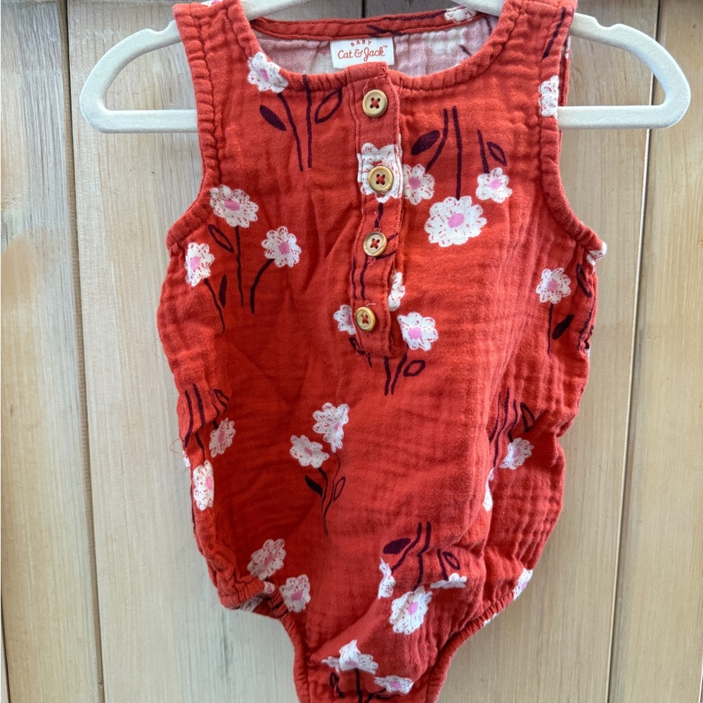 Cat & Jack Red Floral Infant Romper